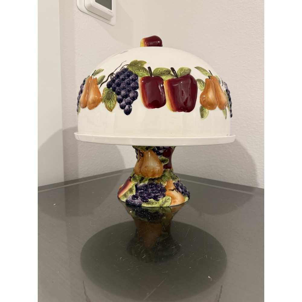 Home Interiors Sonoma Villa Pedestal Cake Plate and Dome Cover Lid Display